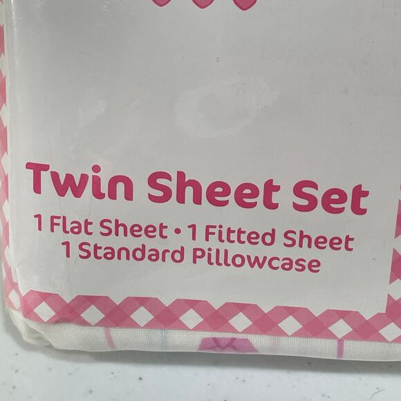 Vintage Y2k Hello Kitty Twin Sheet Set Flat Fitted & Pillowcase Mod Shopper NEW - Picture 4 of 7